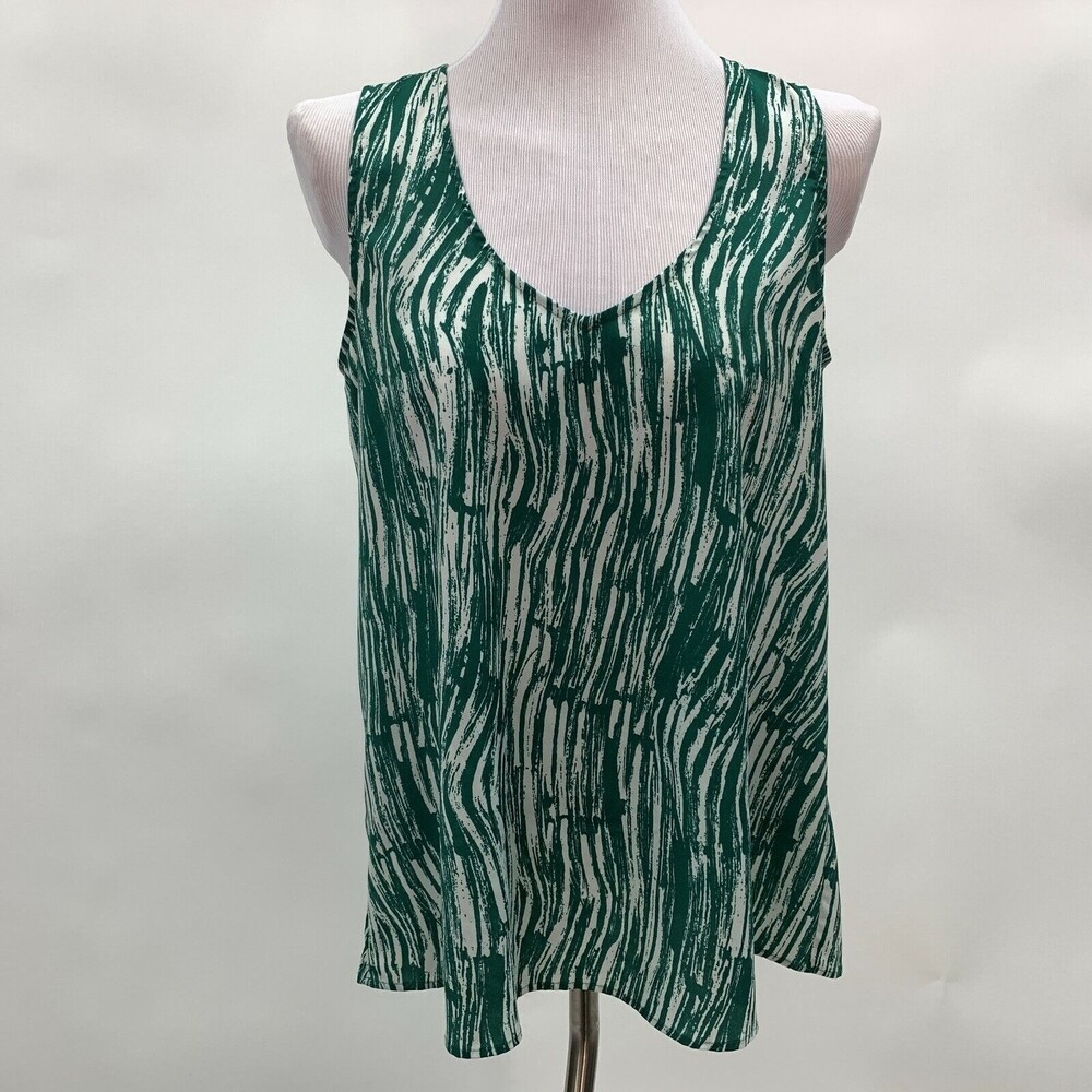 Eclair Women's Top Large Green White Multi-color Sleeveless‎ V-Neck